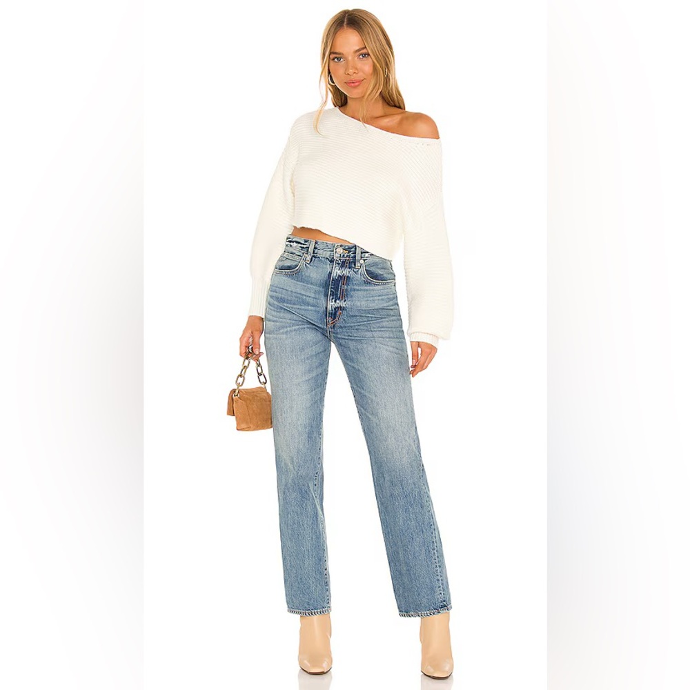 $168 LOVERS + FRIENDS RIBBED WHITE SWEATER L'ACADEMIE REVOLVE TULAROSA MAJORELLE